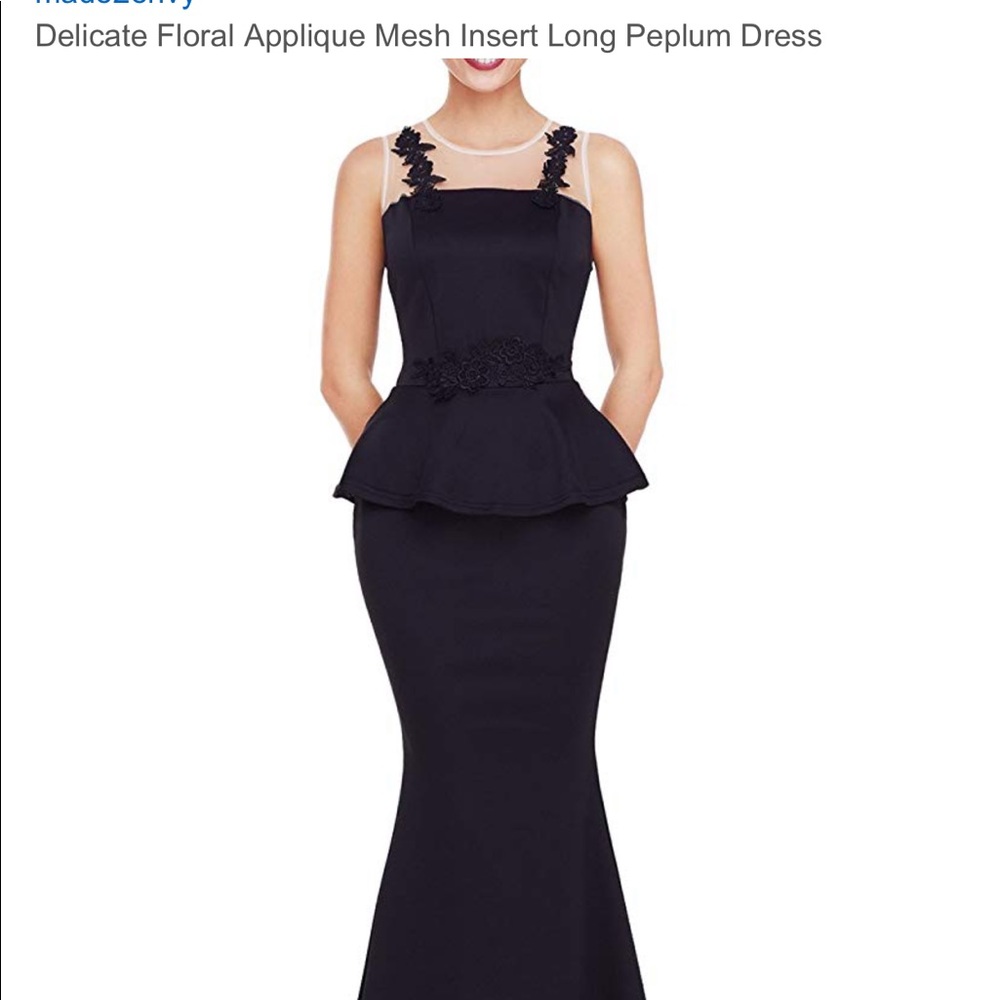 Black peplum maxi with nude mesh top - Picture 3 of 8